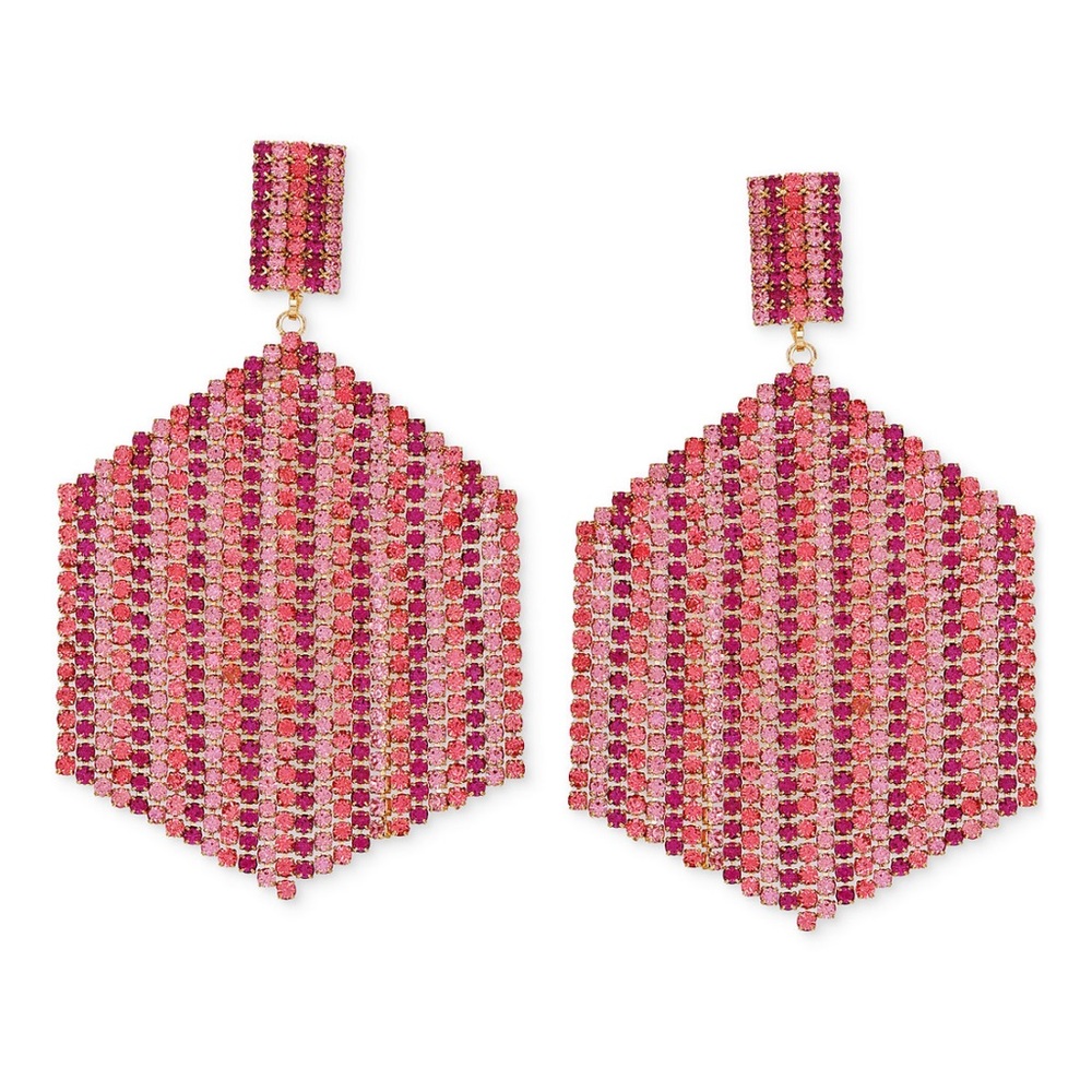 NEW!! Guess Pink Mixed Stone Hexagon Chandelier Earrings